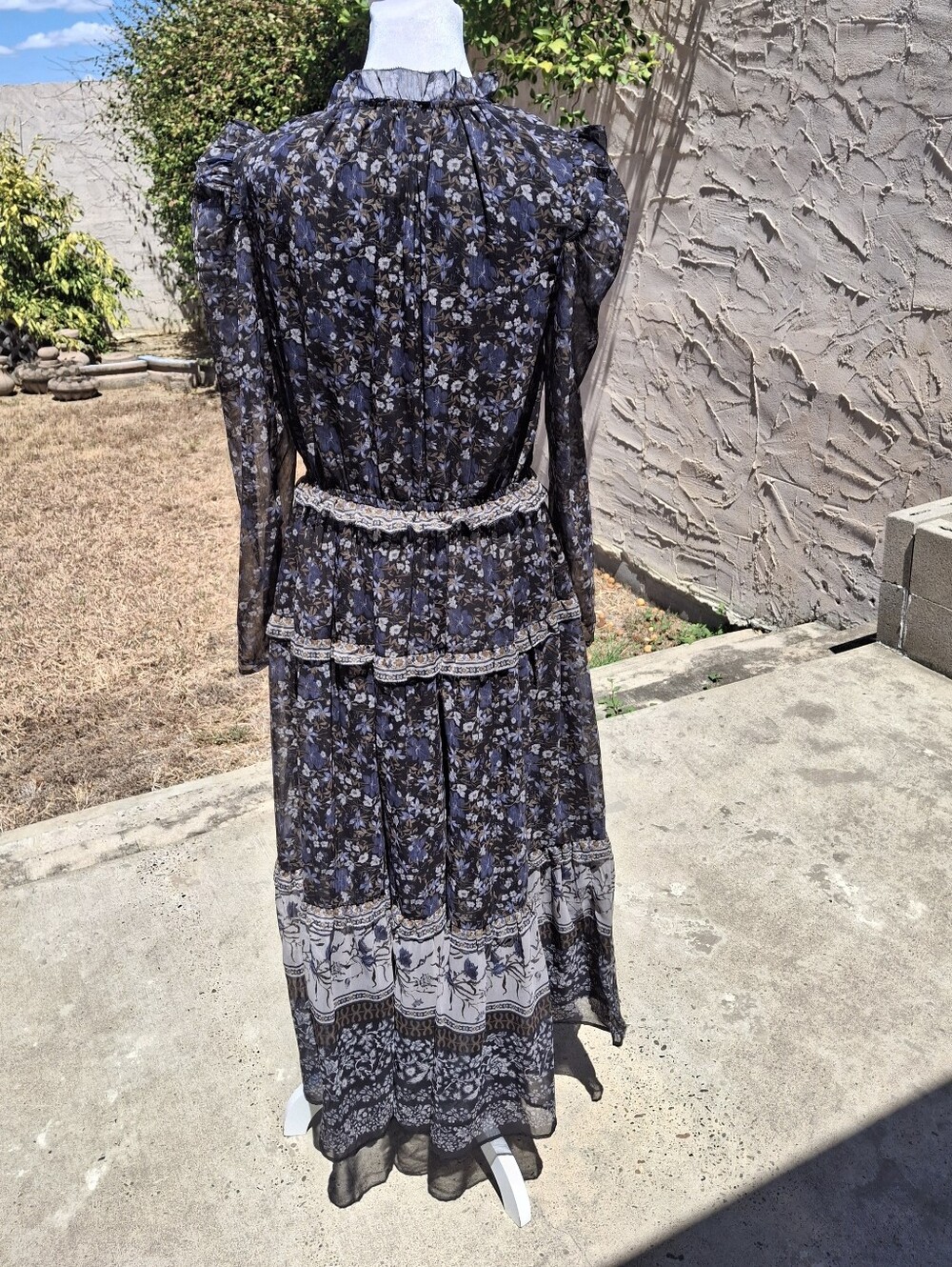 Antonio Melani Floral Tiered Ruffle Maxi Dress Elastic Waist Long Sleeve  Size 8 - Picture 6 of 16